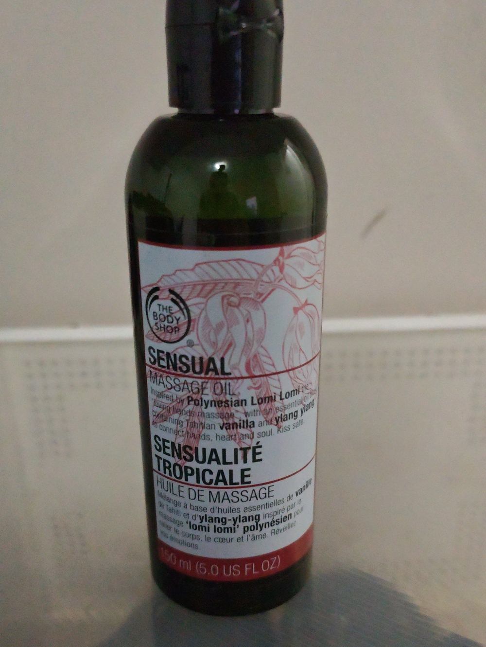 The Body Shop Sensual Tropical Massage Oil - Green with Pink Label